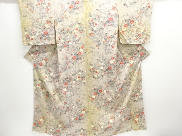 アンティーク　板締め絞り　秋草模様着物